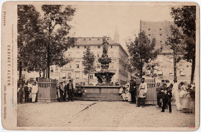 Tak kiedyś wyglądał pl. Nowy Targ z fontanną Neptuna. Lata 1870-1880.