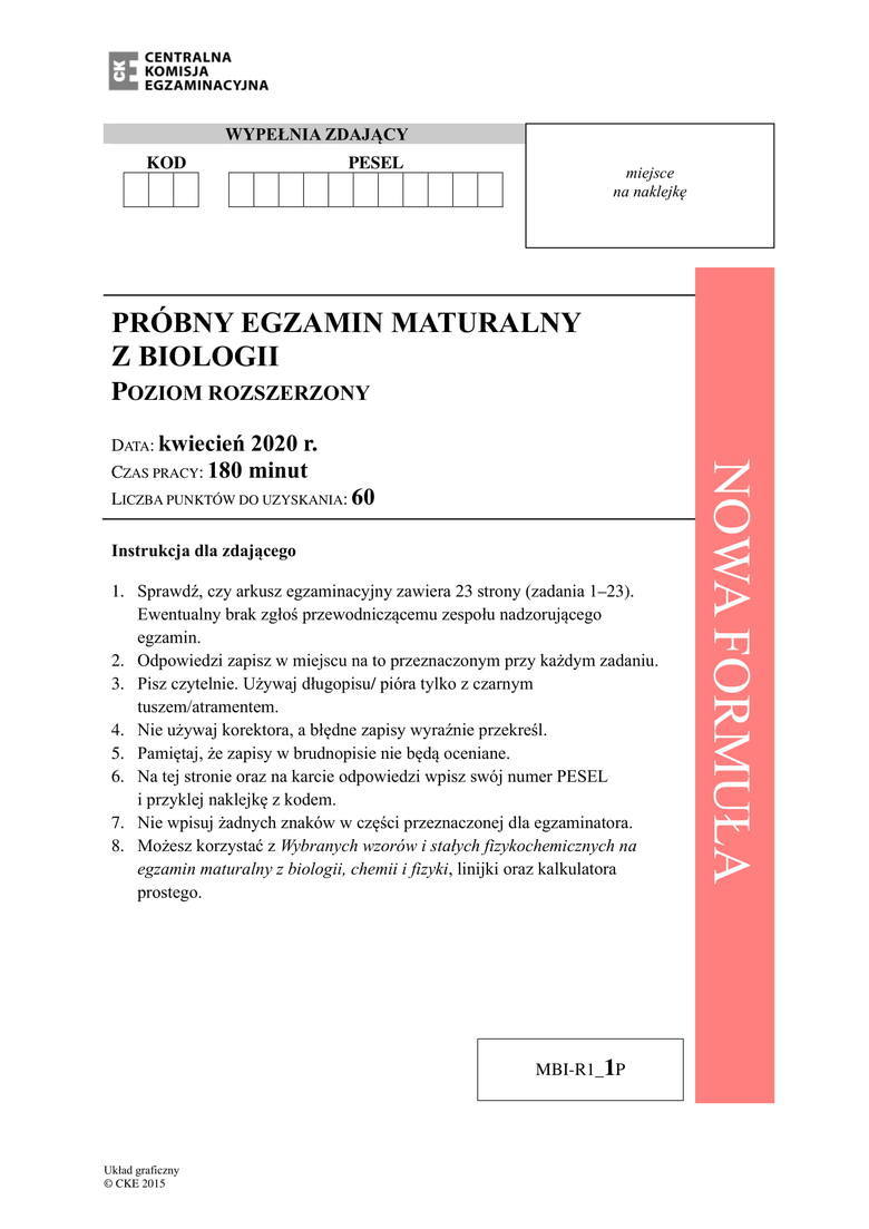 Matura prÃ³bna 2020 biologia 7.04.2020. ARKUSZ CKE. Jakie