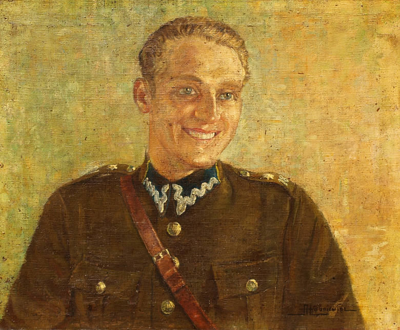 Portret por. Ignacego Wałęzy w mundurze oficerskim 18pp, lata 40. XX w., olej na płótnie, własność Ireny Wałęzy