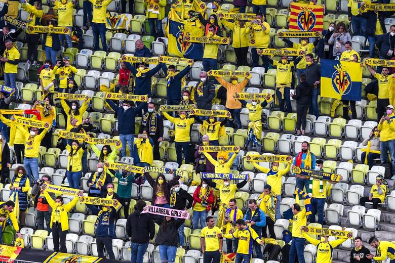 Fani Villarrealu na meczu w Gdańsku w środę, 26.05.2021 r.