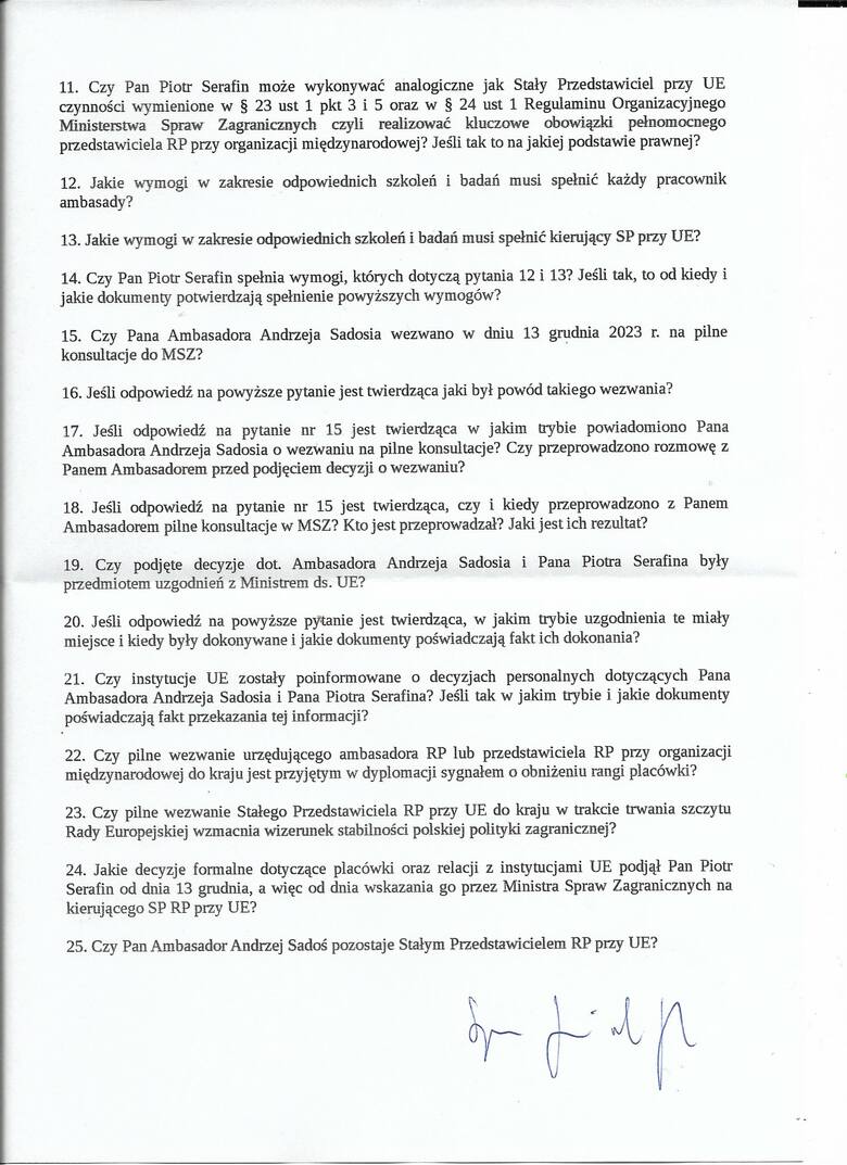 Pytania Szymona Szynkowskiego vel Sęka do MSZ