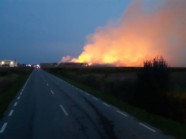 Potężny pożar w Jordanowie Śląskim. Palą się sterty słomy przy zakładzie produkującym pellet (ZDJĘCIA)