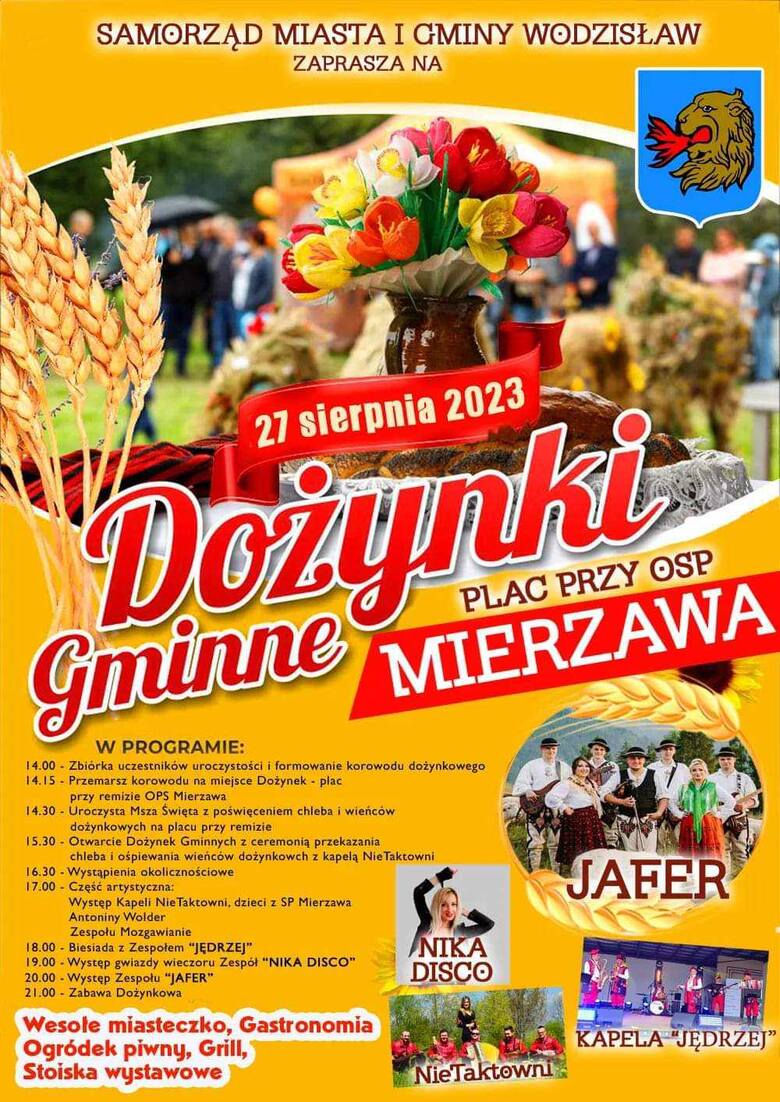 Dożynki gminy Wodzisław w Mierzawie. Będą: dużo dobrej muzyki, smaczne jedzenie i świetna zabawa. Zobaczcie program