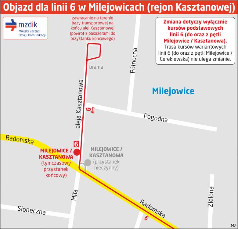 Gmina Zakrzew. Objazd na trasie linii 6 w Milejowicach. Mogą być opóźnienia autobusów 