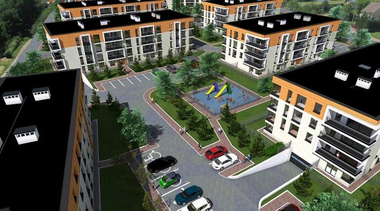 Na wizualizacji nowe budynki mieszkalne w rejonie ulic Sadowej i Ceglanej w Oświęcimiu. W sumie ma być ich dziewięć