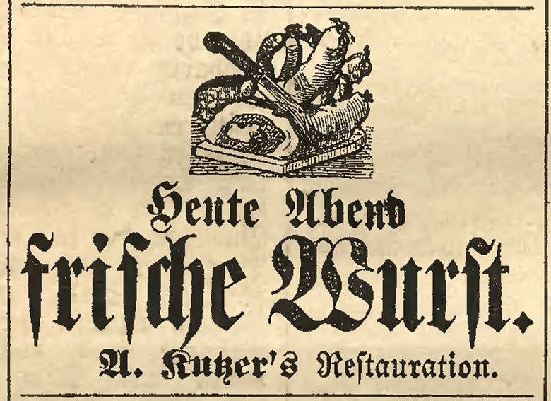 Ostdeutsche Presse, 1877 r., zaproszenie na świeżą kiełbasę 