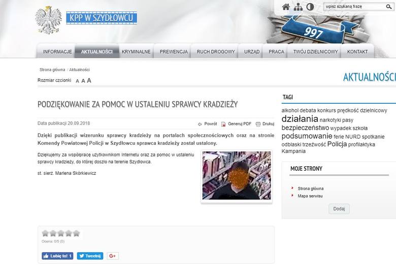 Policja z Szydłowca publikuje wizerunek podejrzewanego w sprawie kradzieży. Został złapany