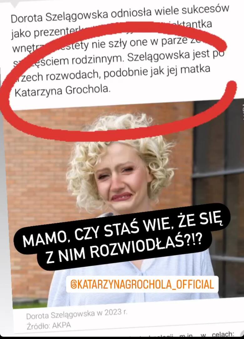 Dorota Szelągowska ironicznie o rozwodzie mamy.
