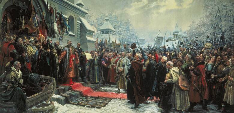 Kozacy poddają Ukrainę zwierzchnictwu cara, obraz Michaiła Chmielko pt. Na zawsze z Moskwą