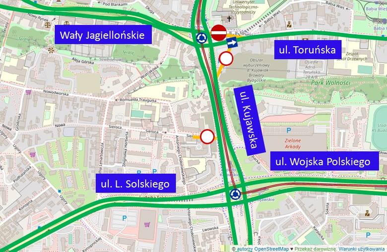 W piątek, 16 kwietnia, dla ruchu udostępniona zostanie zachodnia jezdnia ulicy Kujawskiej w Bydgoszczy - od ronda Bernardyńskiego, a tym samym zdjęty