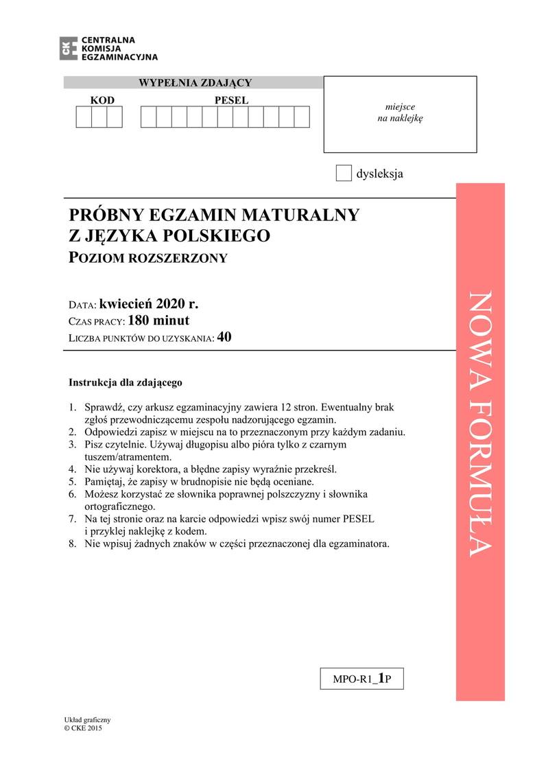 Matura próbna 2020 język polski - poziom rozszerzony ...