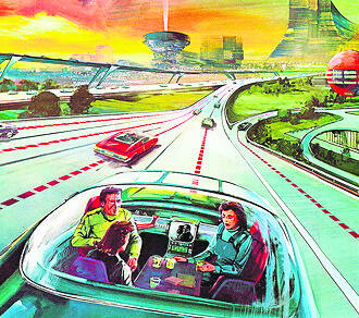 Trochę jak z Lema: autostrada przyszłości na amerykańskim rysunku z lat 50. XX wieku Fot: Archiwum