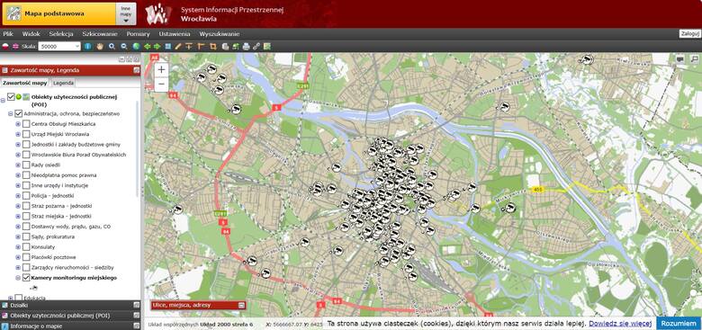 Lokalizacje wszystkich kamer, które obserwują Wrocław można zobaczyć na mapie w Systemie Informacji Przestrzennej Wrocławia.