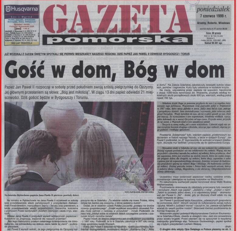 Jedynka "Gazety Pomorskiej" z 7 czerwca 1999 roku.