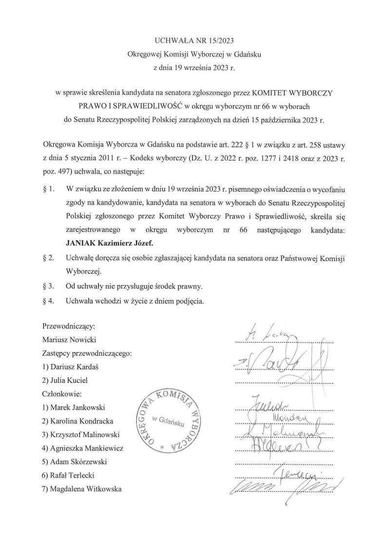 Kazimierz Janiak rezygnuje ze startu do Senatu. Prawo i Sprawiedliwość bez kandydata w okręgu nr 66