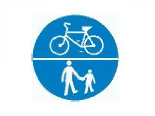 Umieszczone na jednej tarczy symbole znaków C-13 i C-16 oznaczają, że droga jest przeznaczona dla pieszych i kierujących rowerami jednośladowymi; ruch