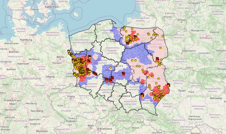 Mapa ASF w Polsce