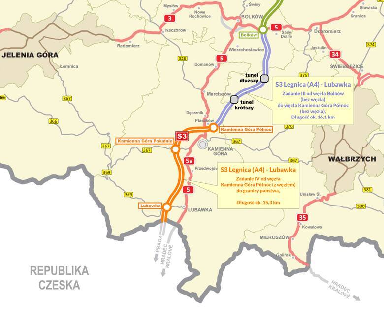 Odcinek drogi ekspresowej  S3 Kamienna Góra Północ–granica państwa w Lubawce ma 15,3 km długości.