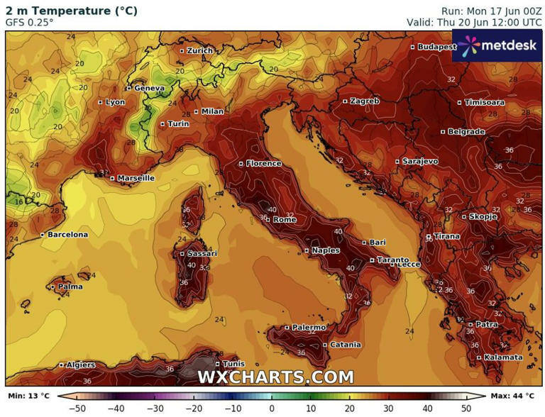 Mapa temperatury we Włoszech