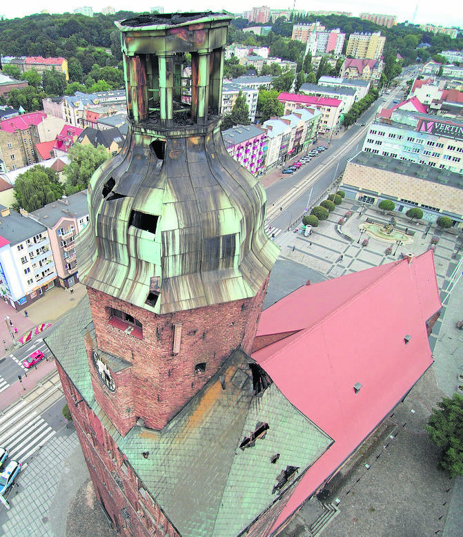 Katedra w Gorzowie po pożarze na zdjęciu z drona