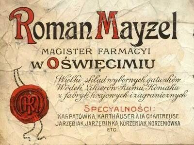 Reklama drogerii prowadzonej przez Romana Mayzla w Oświęcimiu