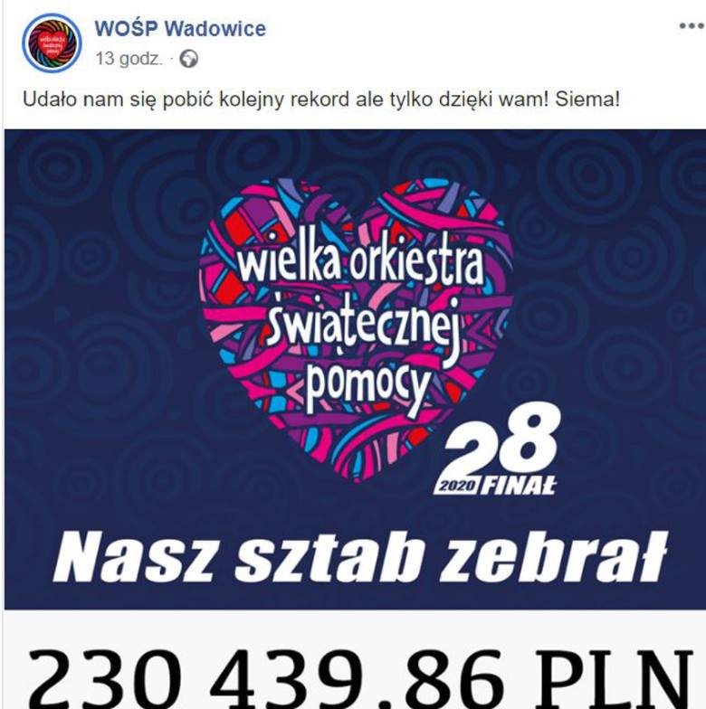 Finał WOŚP 2020. Plac Jana Pawła II. Wadowice