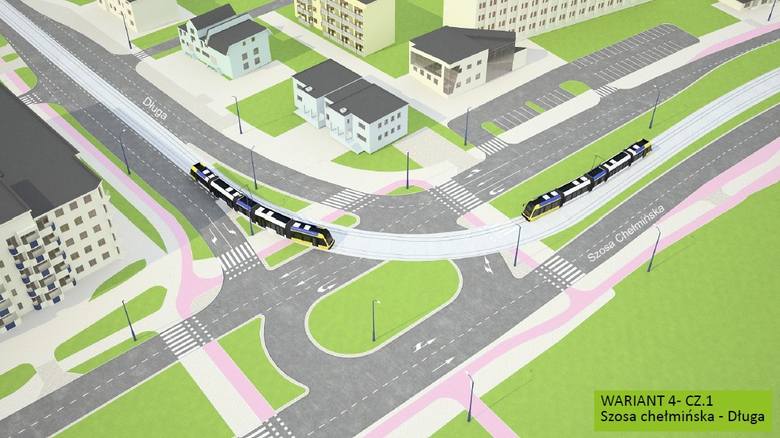 Wizualizacje przebiegu Trasy Staromostowej w ciągu Szosy Chełmińskiej, już po wybudowaniu linii tramwajowej (proponowane w toku konsultacji warianty)