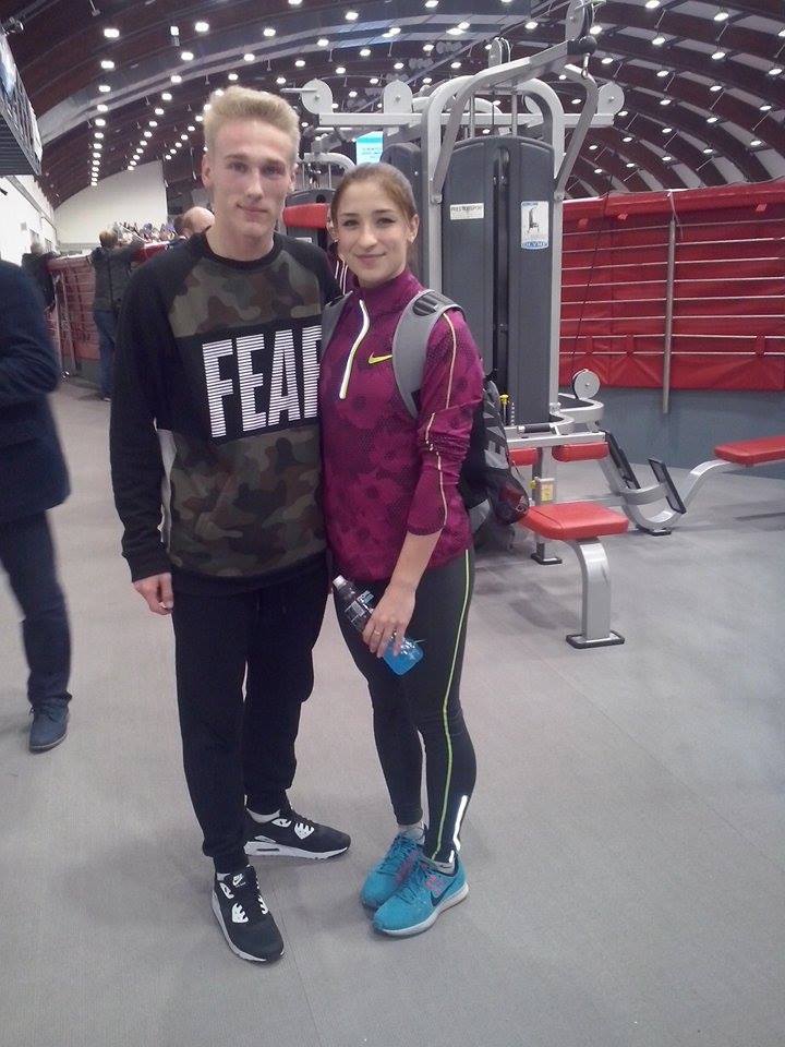 Antoni z mistrzynią Europy w biegu na 100 m, Ewą Swobodą.