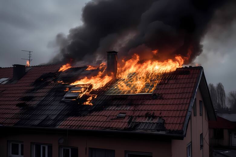 pożar dachu domu jednorodzinnego