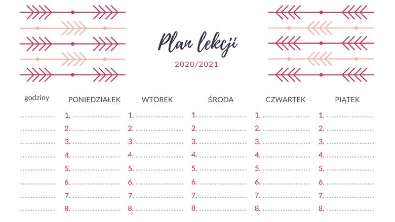 Plan lekcji DO DRUKU dla dzieci i młodzieży 2020/2021. Wzory planów