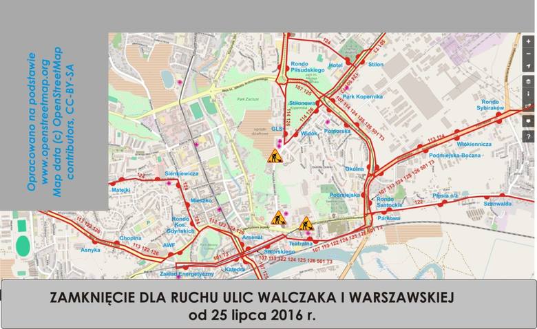 mapa objazdów w Gorzowie