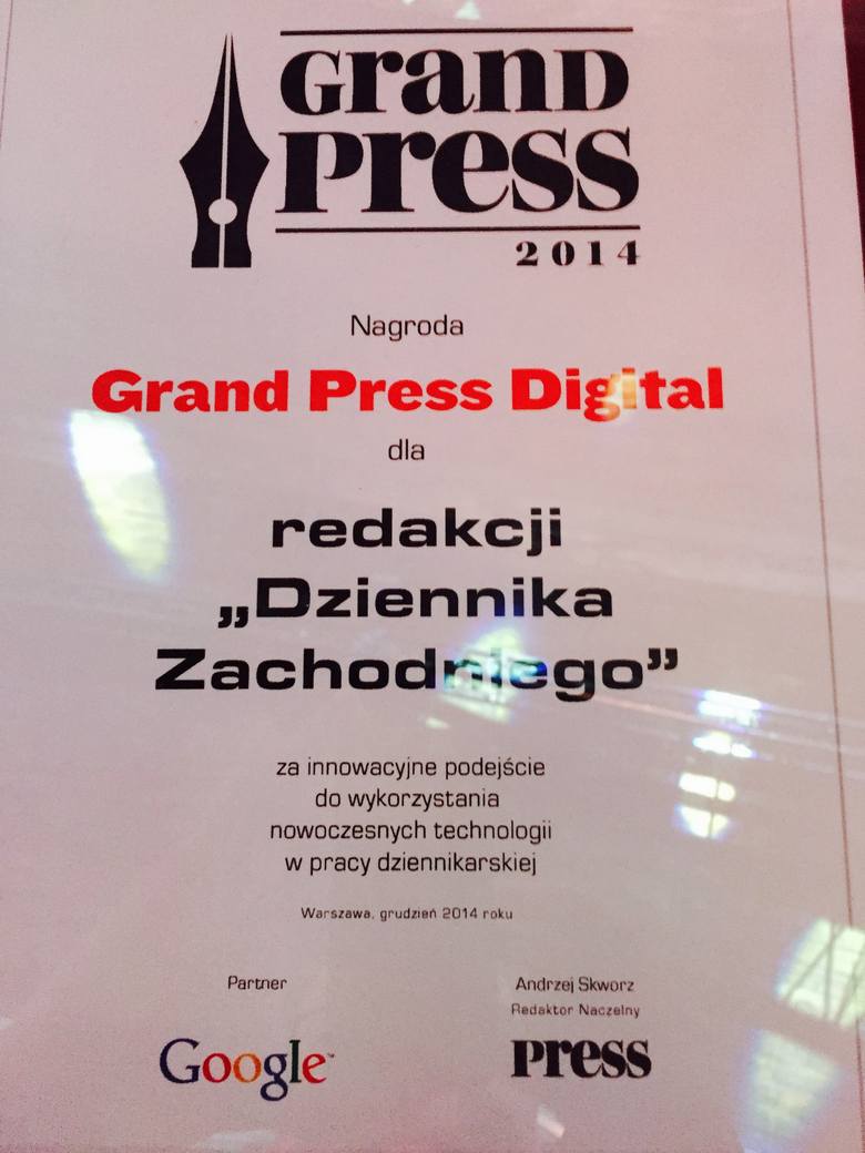 Dziennik Zachodni i Śląsk Plus z nagrodą Grand Press Digital 2014