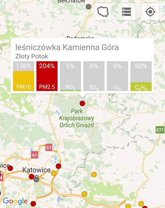 Złoty Potok 136 proc. pył zawieszony PM10 oraz 204 proc. pył zawieszony PM2.5 <br /> <br /> Smog w Żywcu, Tychach i Gliwicach. To właśnie w tych miastach w czwartek rano mamy najwięcej zanieczyszczeń w powietrzu. Przekroczenia norm występują w większości województwa śląskiego. Jak podają...