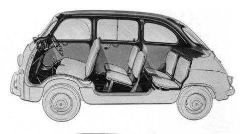 Fot. Fiat: W Multipli z 1956 roku 6 pasażerów ulokowano w trzech rzędach siedzeń.