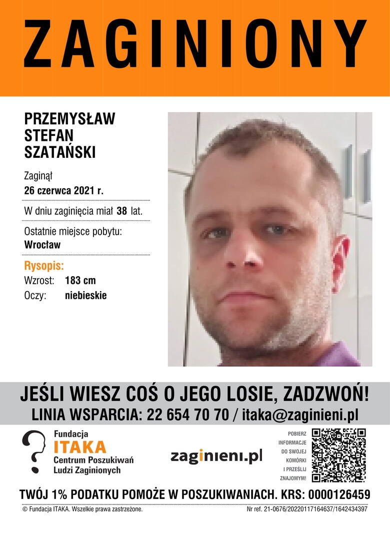 Poszukiwania Przemysława Szatańskiego z Wrocławia prowadzi policja i Fundacja ITAKA.