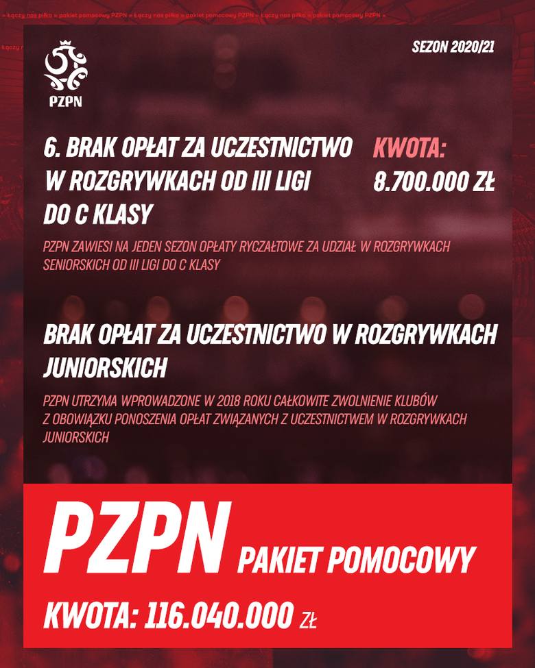 Pakiety pomocniczny PZPN - ponad 116 milionów dla polskiej piłki!