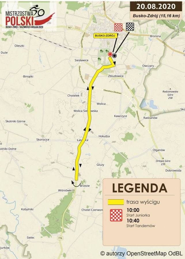 Mapa wyścigu na terenie powiatu buskiego