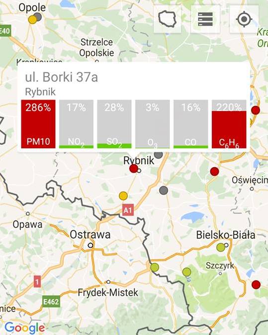 Rybnik 286 proc. pył zawieszony PM10 <br /> <br /> Smog w Żywcu, Tychach i Gliwicach. To właśnie w tych miastach w czwartek rano mamy najwięcej zanieczyszczeń w powietrzu. Przekroczenia norm występują w większości województwa śląskiego. Jak podają niezależne aplikacje monitorujące jakość...
