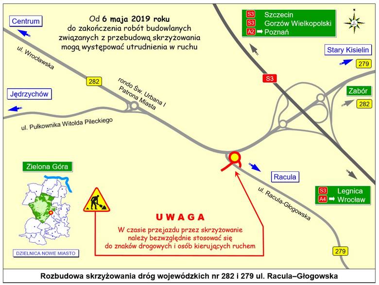 Rozbudowa skrzyżowania w Raculi rozpocznie się w poniedziałek, 6 kwietnia