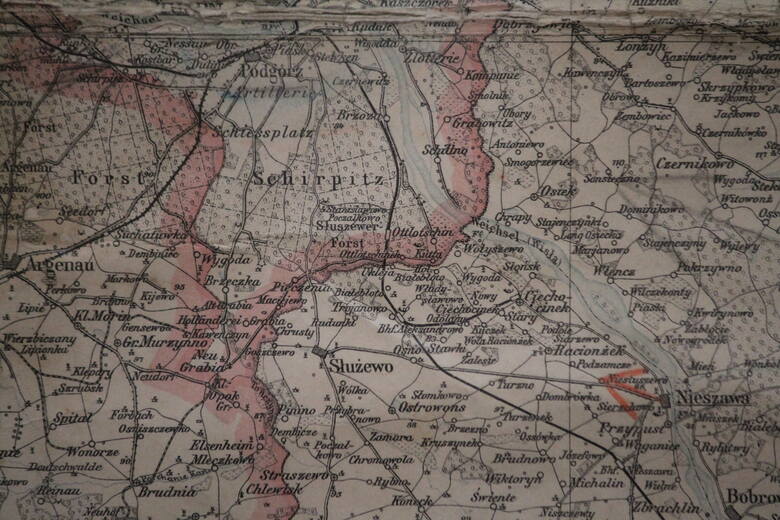 Kujawski odcinek dawnej granicy między zaborami na mapie z 1902 roku
