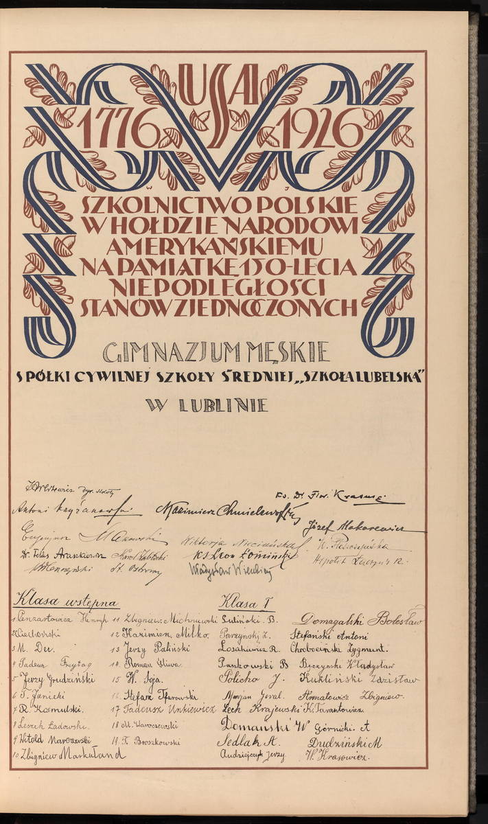 Podpisy nauczycieli i szkolnych kolegów Cypriana Skwarka z Lublina. Niezwykłą częścią tej kolekcji są podpisy składane przez uczniów szkół II Rzeczypospolitej. Szacuje się, że jest ich 5,5 mln. 