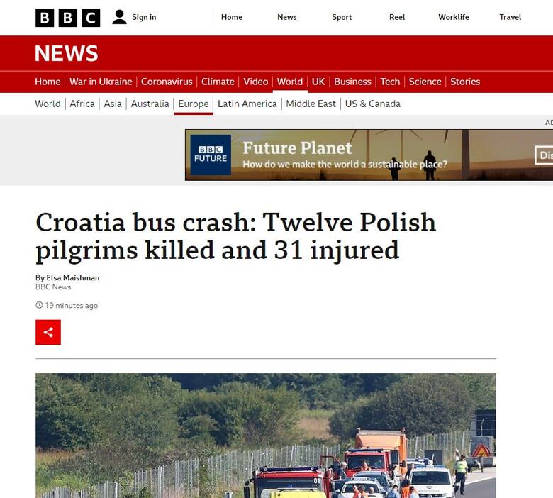 Wypadek polskiego autokaru w Chorwacji. O zdarzeniu piszą media na całym świecie