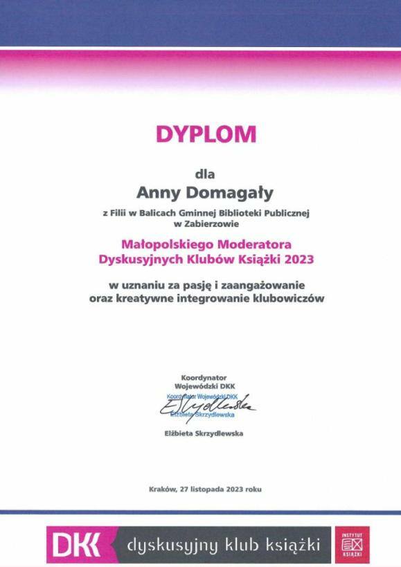 Dyplom Anny Domagały