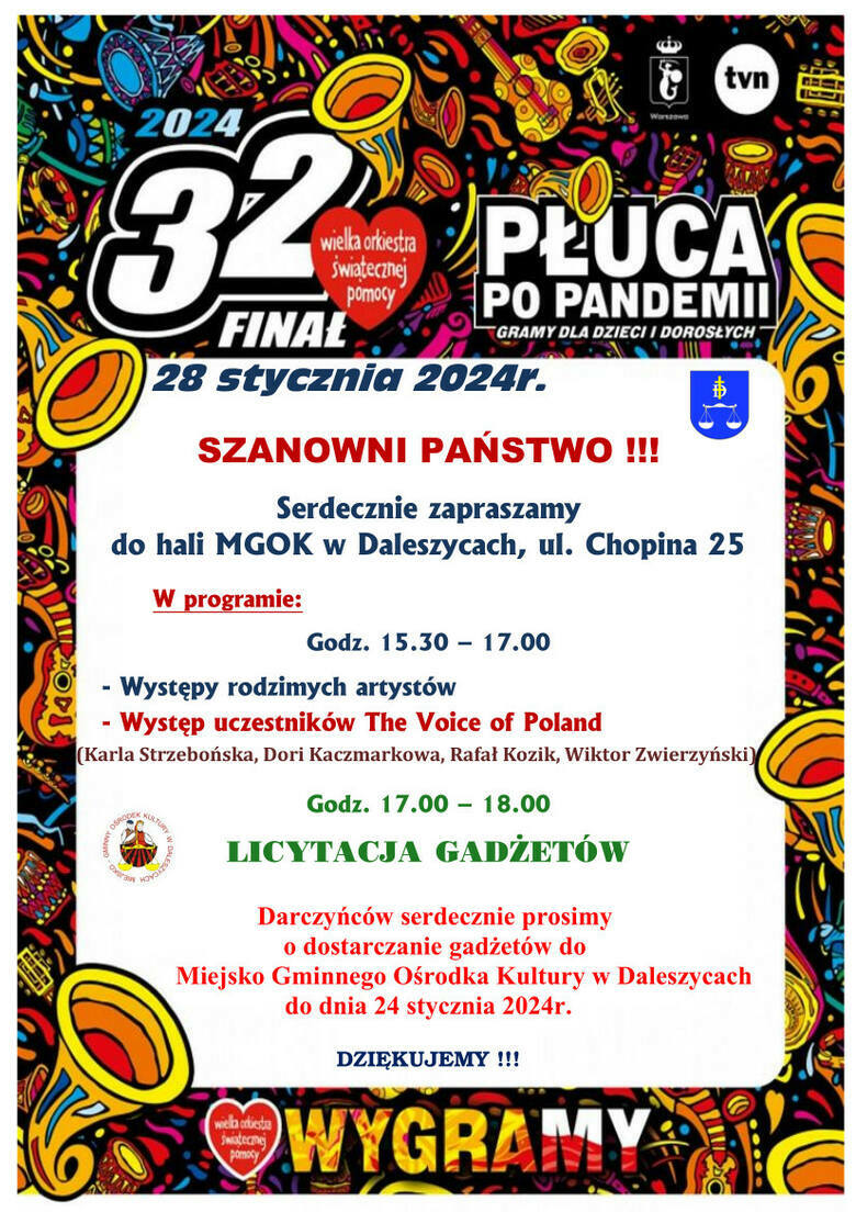 32. Finał Wielkiej Orkiestry Świątecznej Pomocy w Daleszycach. Wystąpią uczestnicy The Voice of Poland
