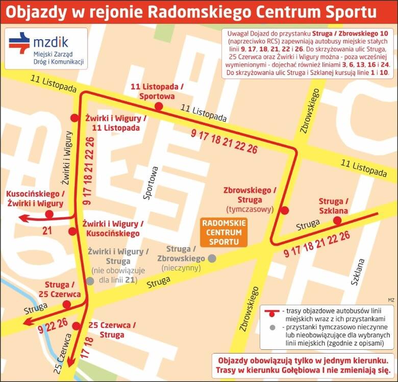 Mapa objazdów w rejonie hali sportowej w piątek i sobotę