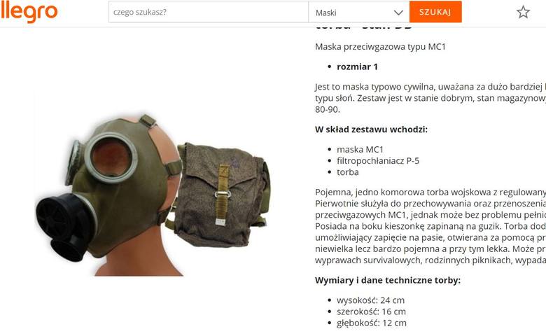 Nawet stare wojskowe maski przeciwgazowe trafiają na internetowe aukcje za niebotyczne pieniądze - one też "mają chronić" przed ko