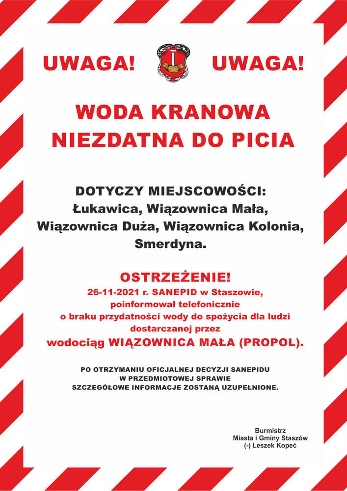 Koleje skażenie wody w gminie Staszów! Tym razem w 5 miejscowościach 