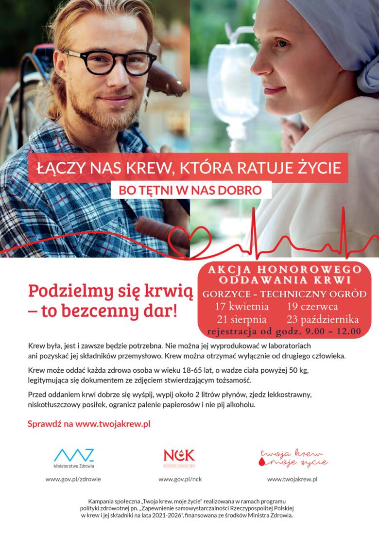 Oddaj krew w Gorzycach. Najbliższa zbiórka w poniedziałek 17 kwietnia w Technicznym Ogrodzie 