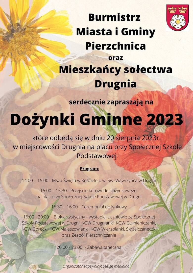 Dożynki miasta i gminy Pierzchnica 2023. Tym razem mieszkańcy spotkają się w Drugni w niedzielę, 20 sierpnia