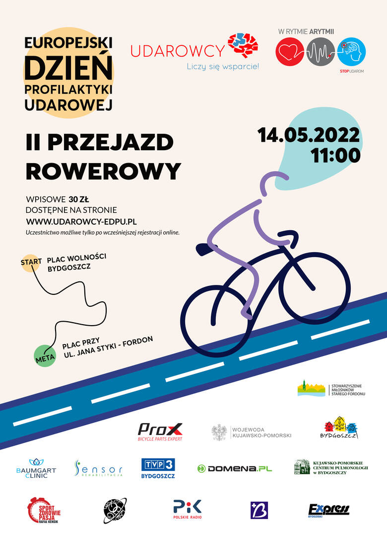 II Przejazd Rowerowy w ramach Europejskiego Dnia Profilaktyki Udarowej odbędzie się 14 maja w Bydgoszczy